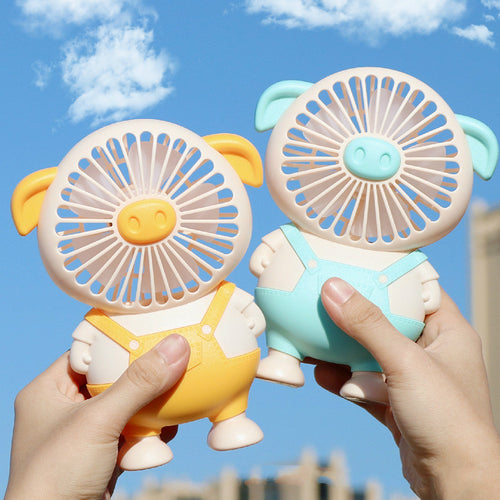 Cute Cartoon Mini Pig Fan with Light - USB Desk Fan